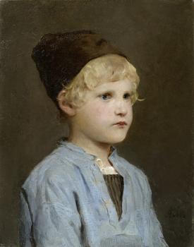 Albert Anker : Portrait of a boy with cap